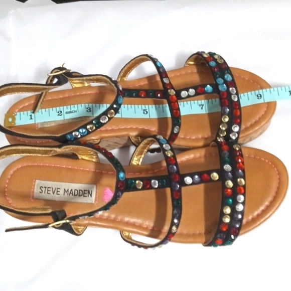 STEVE MADDEN Rhinestone Strappy Mini Wedge Platform Sandals Size 5 - Picture 12 of 13